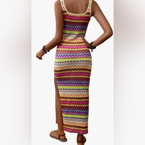 Sleeveless Slit long Dress by Fashion Sz L multicolor NWT - Picture 8 of 8